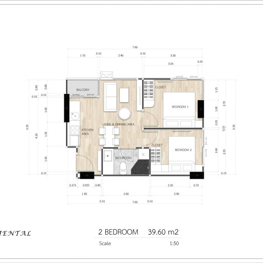 Arunothai Condo, 1 bedroom combined apartments - from 55 m² to 75 m²